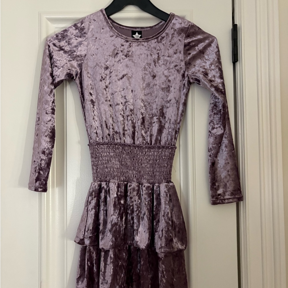 Girls' Velvet Tiered Long-Sleeve Dress - Mauve